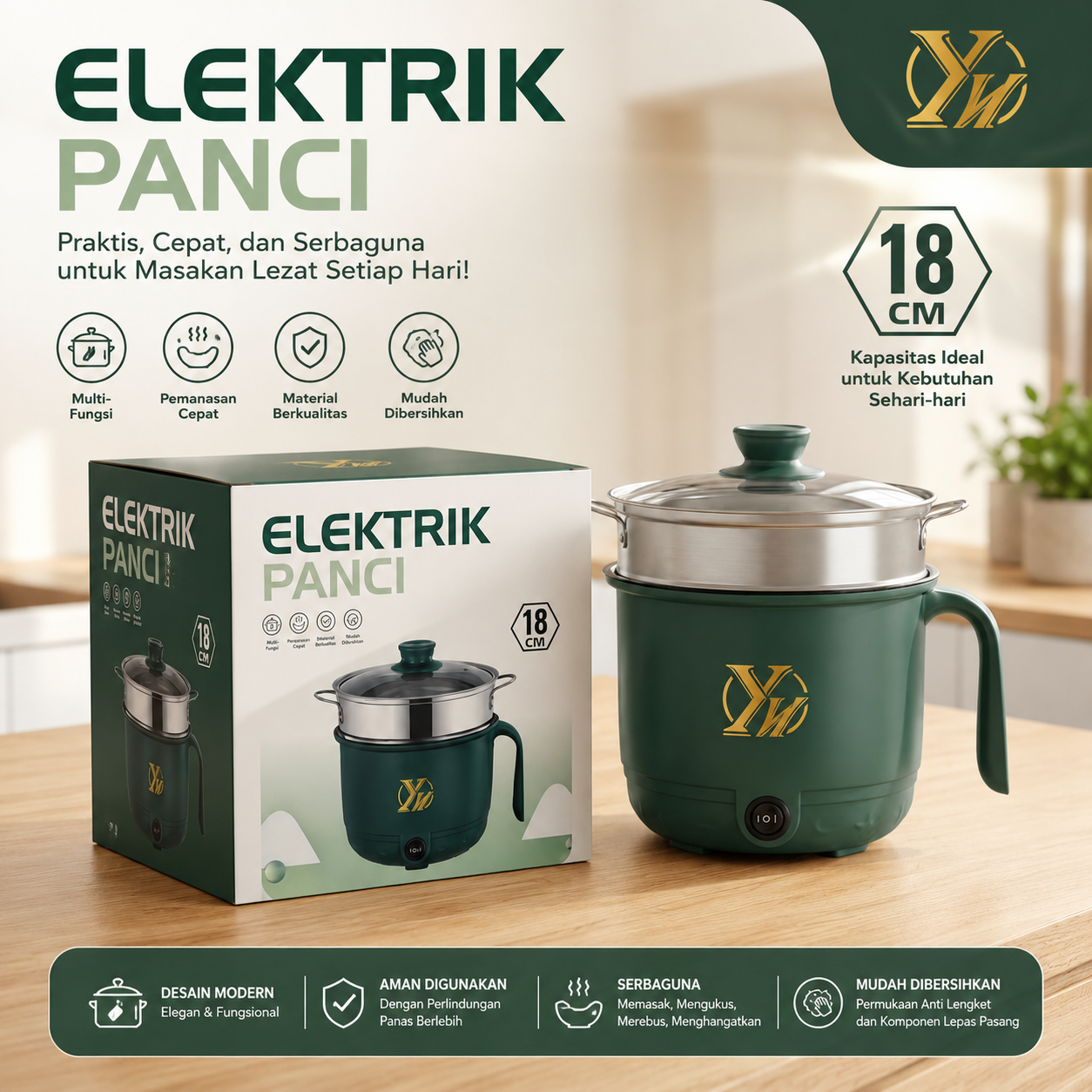 Electric Panci Non-stick Cooking Pot (18cm, 600W)