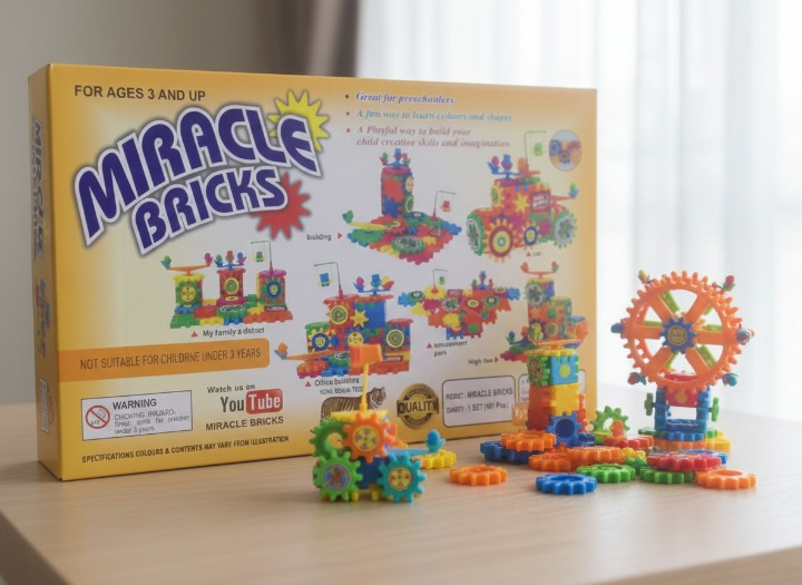 101 Pcs Miracle Bricks Motorized Spinning Gear Building Block Toy Set | Educational STEM Toy for Kids | Qryptora